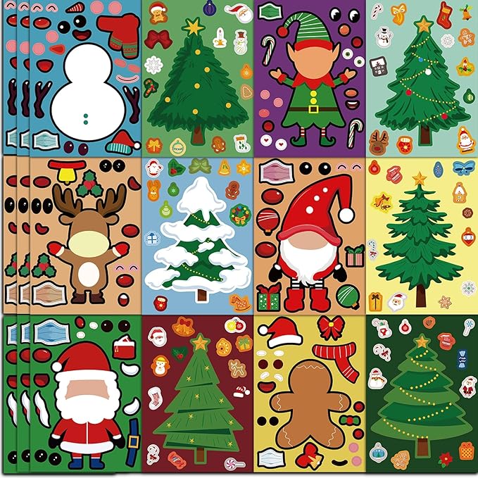 smilinfit christmas stickers for kids, 36 sheets make your own christmas crafts party favors for kids boys girls, holiday stickers party games activities goody bag stuffers gifts