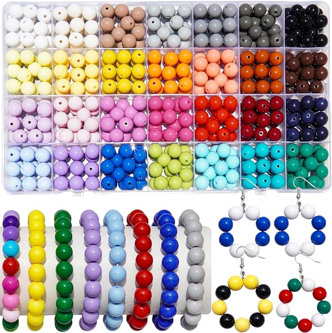 470Pcs 10mm Acrylic Round Beads for Jewelry Making, 28 Colors Assorted Rainbow Beads for Bracelets Making Kit Pastel Plastic Bubble Gum Loose Spacer Beads for Friendship Bracelets Necklace DIY Craft