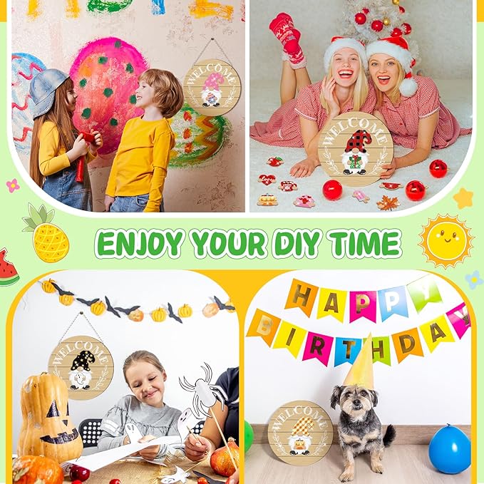 33 Pcs Magnetic Diamond Art Set Interchangeable DIY Gnome Diamond Painting Decor Detachable Welcome Sign Seasonal Door Hanger Gnome Party Decorations Gift for Home Wall Front Door(Classic)