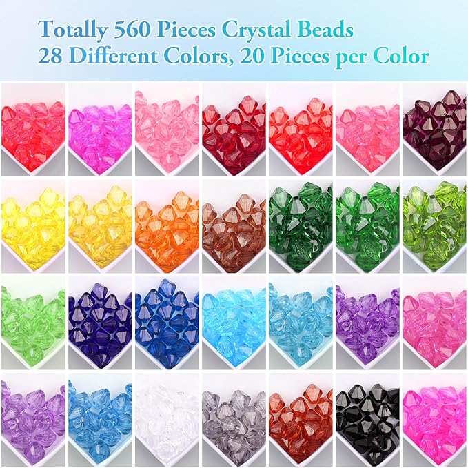 Paxcoo 560Pcs Crystal Beads for Jewelry Making, Crystal Acrylic Bead Faceted Craft Beads Bicone Gem Beads Jewel for Jewelry Making (10 MM)