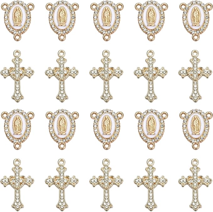 Jiali Q 20 Piece Set Rhinestone Cross Connectors and Pendants for Jewelry Making (Gold)