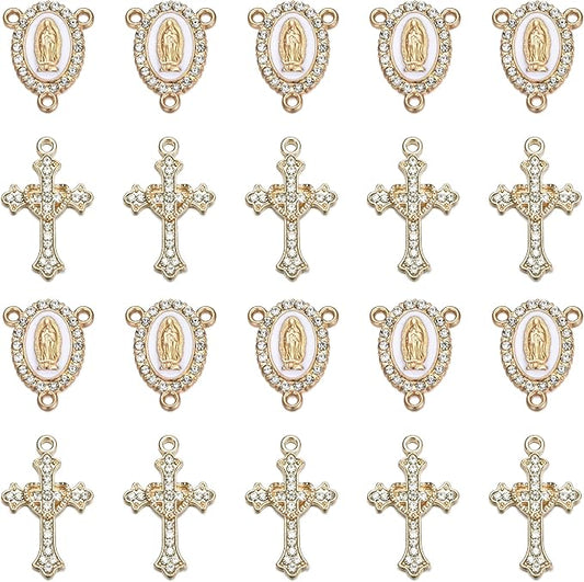 Jiali Q 20 Piece Set Rhinestone Cross Connectors and Pendants for Jewelry Making (Gold)