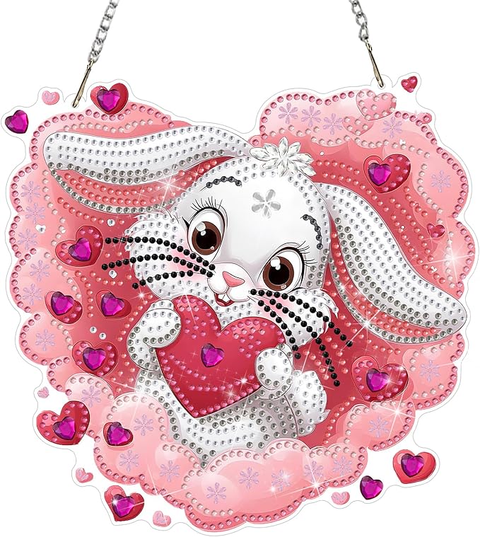 DOMROM Rabbit Diamond Art Hanging Kits for Adult Beginners, Special Shaped Crystal Diamond Painting Rabbit Pendant, DIY Diamond Art Suncatchers Animal for Home Garden Wall Decor Gift