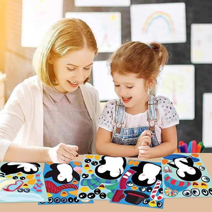 60sheets winter stickers crafts for kids - make-a-penguin face sticker- holiday gifts christmas goodie bag stuffer school classroom activity games party favors (small size)