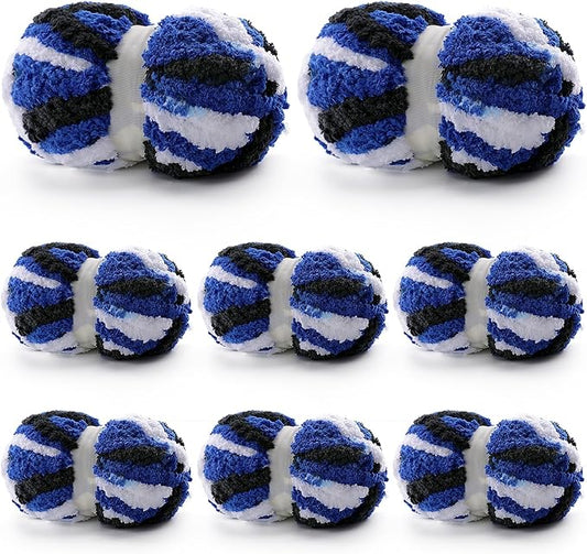 8 Pack Chunky Yarn for Hand Knitting - Chenille Yarn for Crocheting - 224 Yds Chunky Blanket Yarn Jumbo, Thick Fluffy for Knitting Blankets, Super Bulky Yarn 61.6 Oz (Black and White Blue)