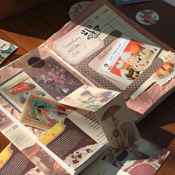 joychoic vintage junk journal supplies kit, brown scrapbook supplies, scrapbooking and journaling materials, large collection for women, stationery diy arts craft, adults