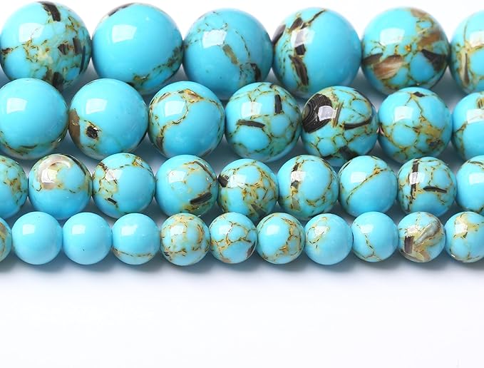 Blue Shell Turquoise Stone Beads for Jewelry Making Gemstone Round Crystal Bracelet Necklace 1 Strand 15.5inch 60PCS 6MM