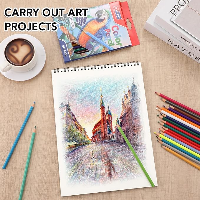 Prudiut Drawing Sketchbook Kit, Sketch Book with 36 Color Pencils, Three Color Black Sketch Pad, Acid-Free Drawing Pad for Artist, Art Paper Painting Supplies for Gifts (9×12 inch)