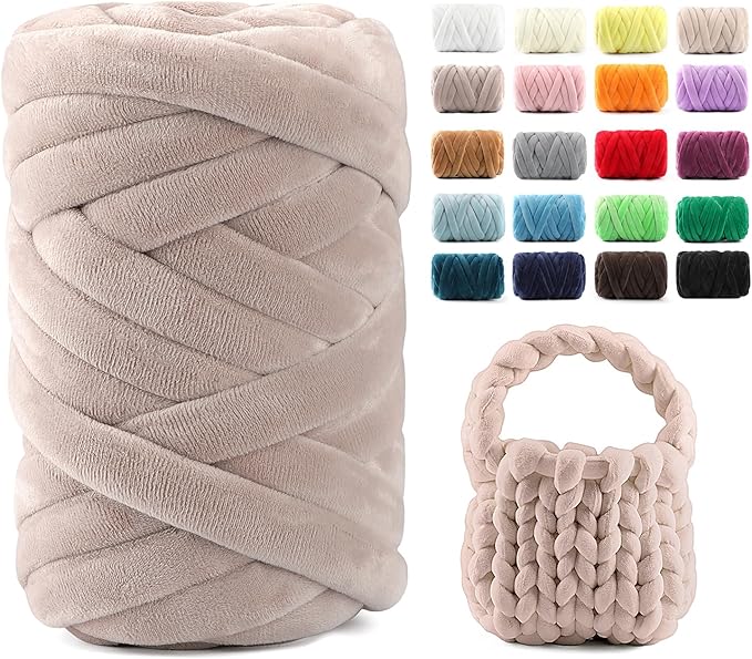 Chunky Yarn for Hand Knitting & Arm Knitting - 0.66lb Super Bulky Velvet Chenille Tube Yarn for DIY Pillows, Pet Beds, Baskets & Home Decor | No Tools Needed, Machine Washable, Dusty Rose,1 Pack