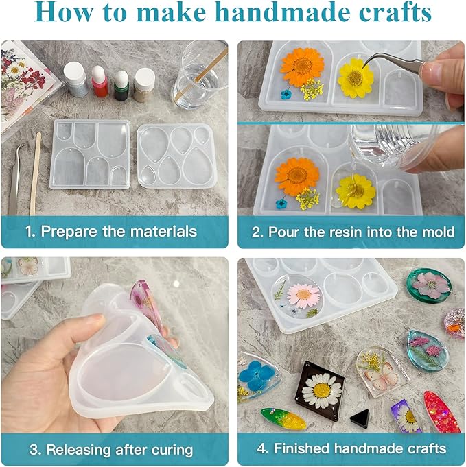 Roxjaejae 129 PCS Resin Earring Molds Silicone Kit, Resin Jewelry Molds with Built-in Holes for Earrings, Necklace, Pendants, Keychains