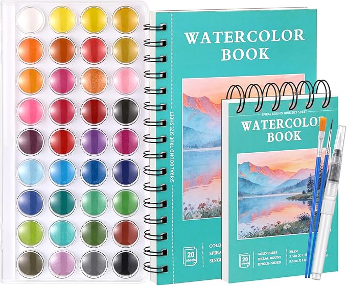 40 Sheets Watercolor Sketchbook with 36 Colors Watercolor Paint Set, 140lb/300g Watercolor Paper (5.5"x 8.5" & 3.5" x 5.5") Watercolor Painting Supplies for Artists Beginner