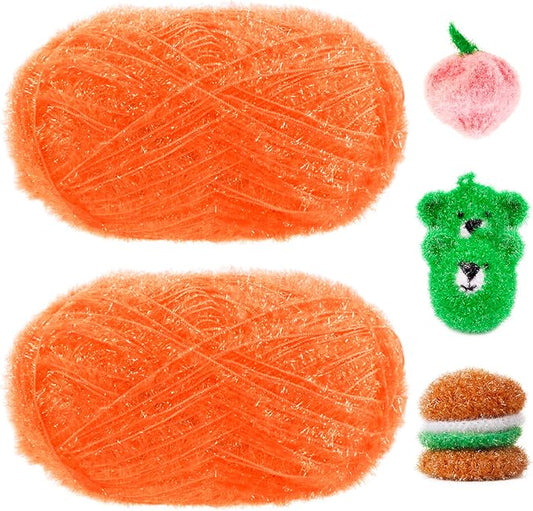 JeogYong Scrubby Yarn 2 Skeins (2 x 100g, 2 x 218yd) Scrubby Sparkle Yarn, Fluffy Polyester Scrubbie Crochet String for Crocheting Knitting Dishcloths Washcloths DIY Projects
