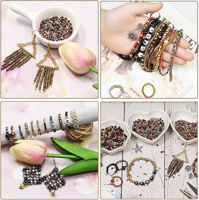 8/0 Glass Seed Beads About 7200pcs 24 Colors 3mm Loose Seed Beads Kit Bracelet Making with 24-Grid Plastic Storage Box for Jewelry Making