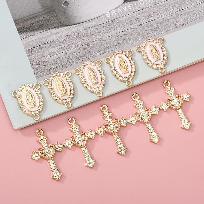Jiali Q 20 Piece Set Rhinestone Cross Connectors and Pendants for Jewelry Making (Gold)