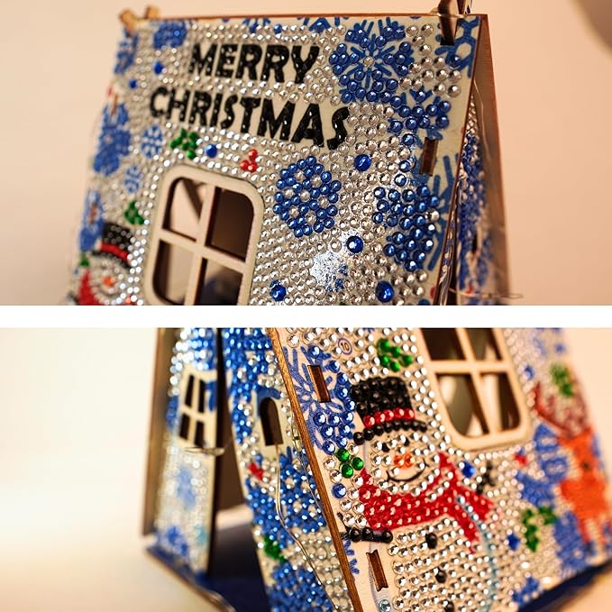 Party Ready 3D Diamond Painting Tent Craft Kit with LED Lights – Full Drill Crystal Mosaic Wood Puzzle, DIY Holiday Decorative Art for Home Display (Christmas Tent)