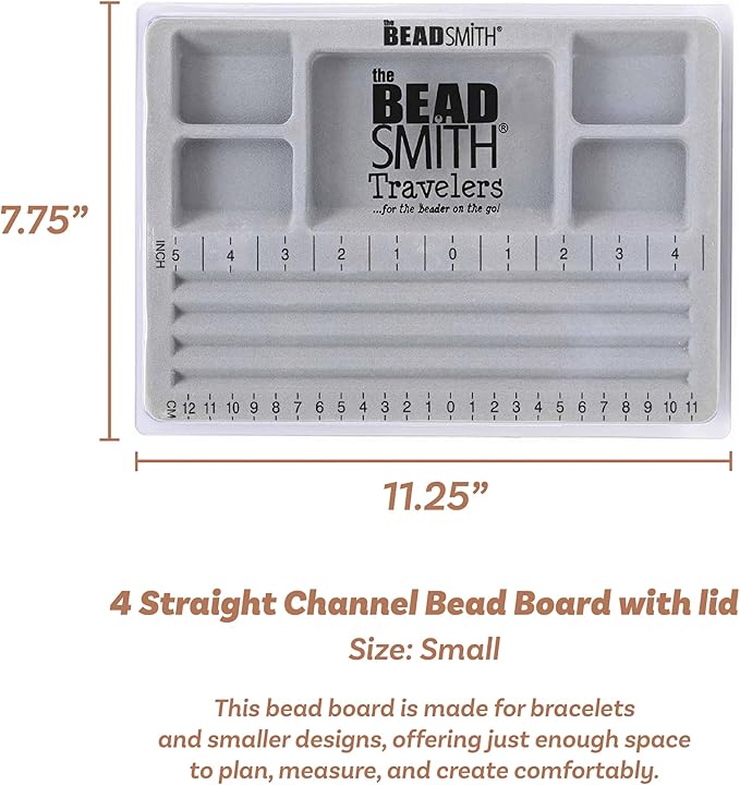 The Beadsmith Mini Bead Board - Grey Flocked, 4 Straight Channels, 5 Recessed Compartments, 7.75 x 11.25 inches, Design Boards for Creating Bracelets, Necklaces and Other Jewelry