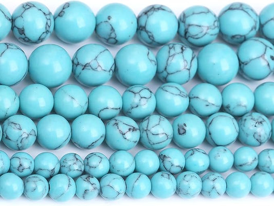 Lake Blue Turquoise Stone Beads for Jewelry Making DIY Gemstone Round Crystal Bracelet Necklace 1 Strand 15.5inch 35PCS 10MM