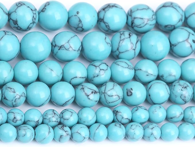 Lake Blue Turquoise Stone Beads for Jewelry Making DIY Gemstone Round Crystal Bracelet Necklace 1 Strand 15.5inch 60PCS 6MM
