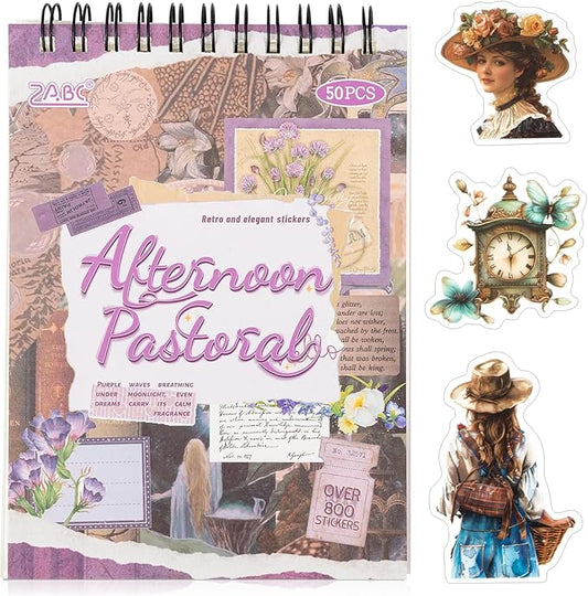 Uideyvi Pastoral Series Sticker Scrapbooking Supplies for Junk Journal, 25 Sheets Washi Stickers and 25 Sheets PET Stickers(TZ-010-003)