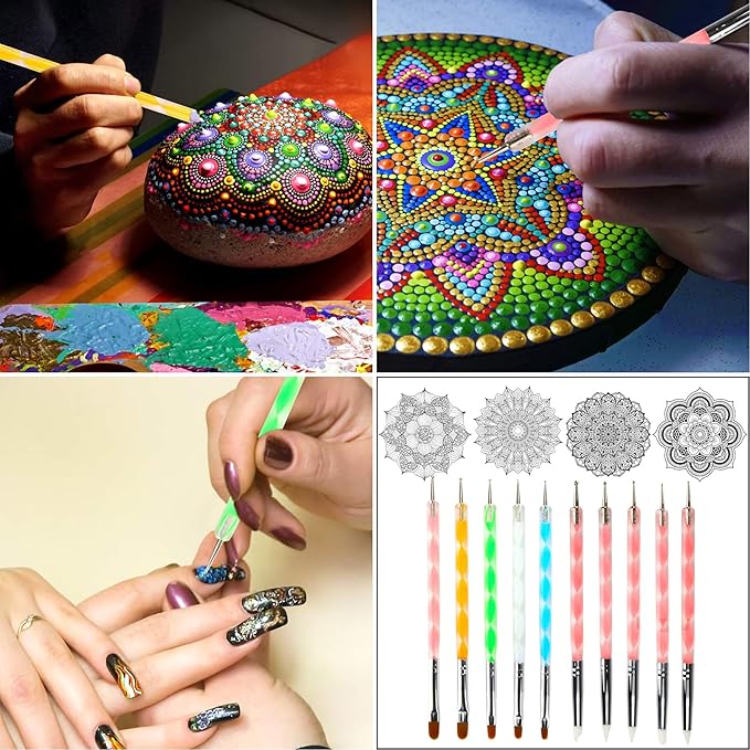 Mandala Dotting Tools,Augshy 58PCS Dot Painting Tools Set Rock Painting Supplies with a Blue Zipper Waterproof Storage Bag for Painting Rocks