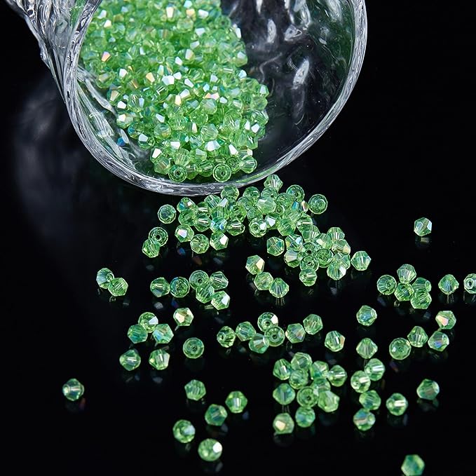 laopottbeads 1100pcs 4mm bicone crystal glass beads for jewelry making, sparkling mini beads for suncatchers, diy bracelets & craft projects (green)