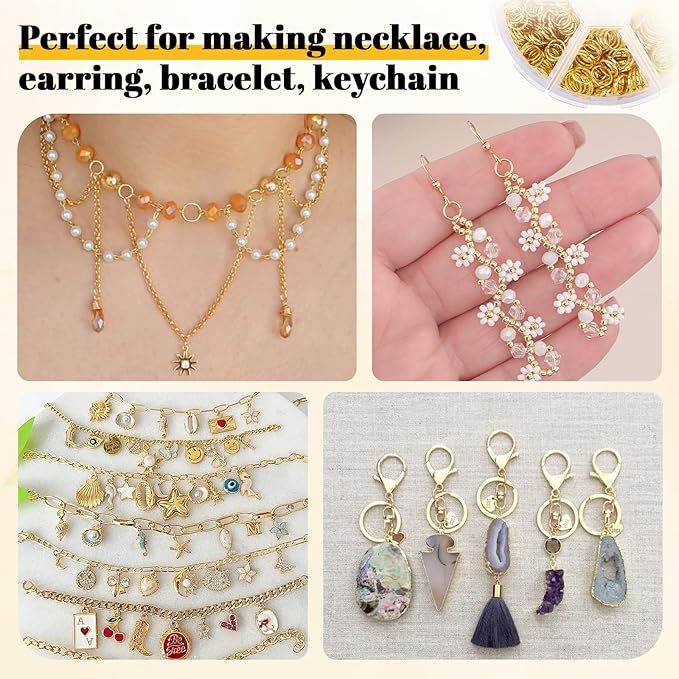 Gartful Jump Rings for Jewelry Making, 4-10mm Gold Jump Ring with Pliers & Tweezers & Opener Ring for Jewelry Repair & DIY Necklace, Bracelet, Earring, Keychain
