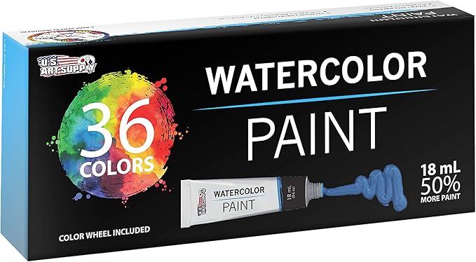U.S. Art Supply 36-Color Water Colors Paint Set, 12ml Professional Watercolor Tubes, Vibrant Pigments - Water Colors Paint Adult Set for Artists