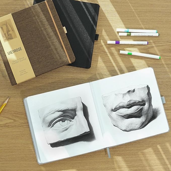 Vienrose 8.3"x8.3" Sketch Books, Linen Cover Hardbound Sketching Book with Acid-Free Paper, Drawing Pad for Kids, Beginners & Professionals, Art Supplies for Adults & Students(Grey, 60 Sheets)