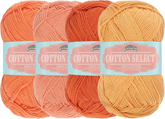 JubileeYarn Cotton Select Yarn - 50g/Skein Sport Weight - Shades of Orange - 4 Skeins