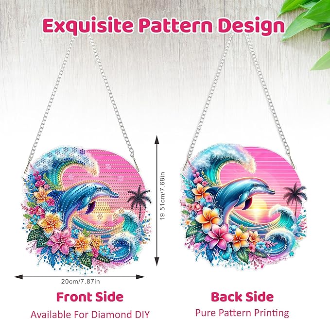 MEIYUDA Dolphins Diamond Art Hanging Kits for Adult, Ocean Dolphins Diamond Painting Hanging Kits Ornaments, DIY Special Shaped Rhinestone Window Pendants Kit for Home Garden Wall Decor Gift
