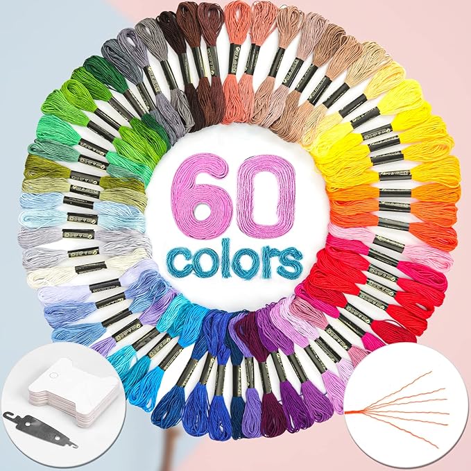 lovimag embroidery thread floss 60 colors skeins friendship bracelet string making bracelets cross stitch kit supplies thin yarn sewing patterns cotton strings crochet braces wrap rainbow crafts
