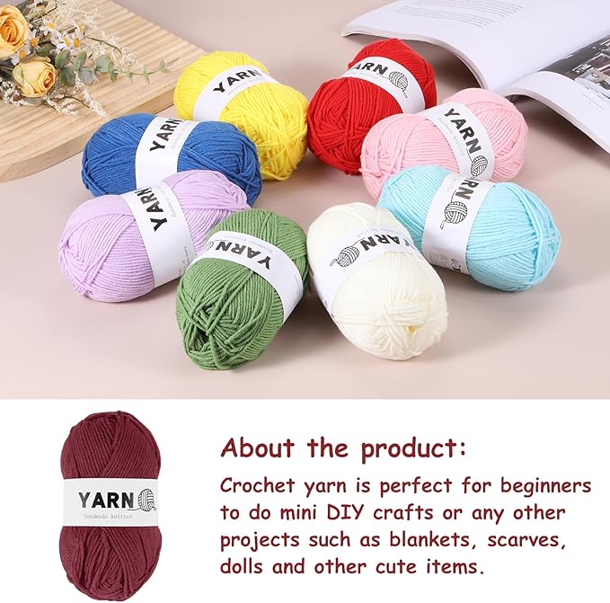 6Pcs Wine Red Acrylic Yarn 790 Yard 4 Ply Soft Crochet Yarns Sport Weight Yarn,[for DIY Crocheting Knitting Craft Blankets Hats]-300g