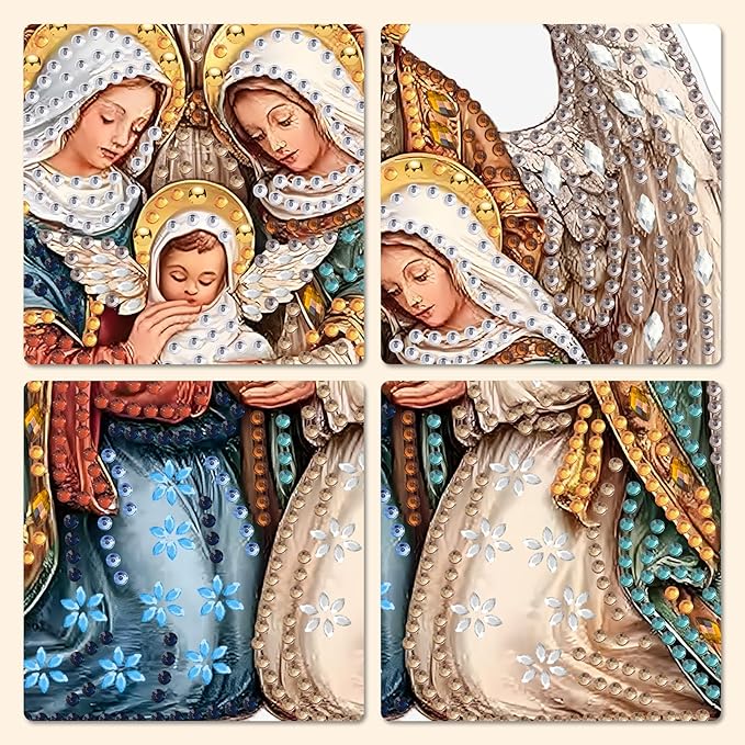 MXJSUA Diamond Art Hanging Kits for Adults Beginners, DIY Acrylic 5D Special Shaped Crystal Diamond Gem Art Painting Hanging Ornament for Home Wall Decor (Christmas Nativity Angel Jesus)