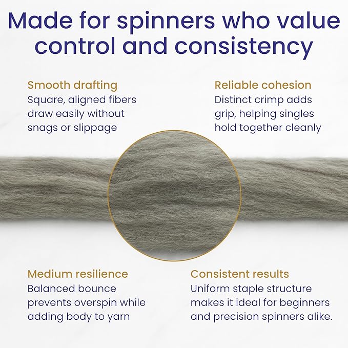 Revolution Fibers Corriedale Wool Roving 1 lb (16 Ounces) for Spinning | Soft Chunky Jumbo Yarn for Arm Knitting Blanket |100% Natural Undyed Wool Yarn Bulk, Felting Core, Carded Stuffing (Gray)