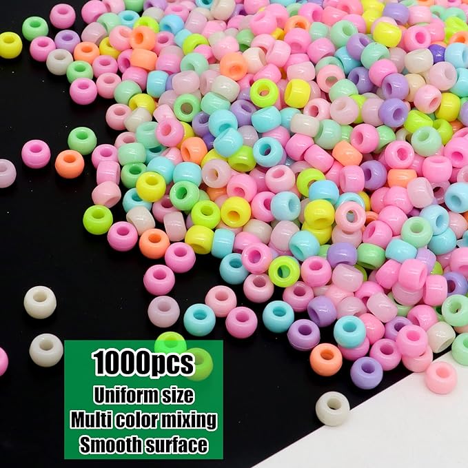 gmma 1000 pcs macaroon pony beads for jewelry making - colourful, 6x9mm - valentine's day beads for diy bracelet, necklace & party decoration supplies