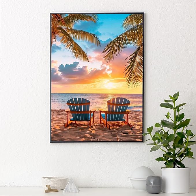 Yezavesu Beach Diamond Art Kits for Adults, Beach Diamond Painting Kit for Beginners, 5D DIY Round Full Drill Painting with Gem Art Craft Kits for Home Wall Decor 12x16 Inch