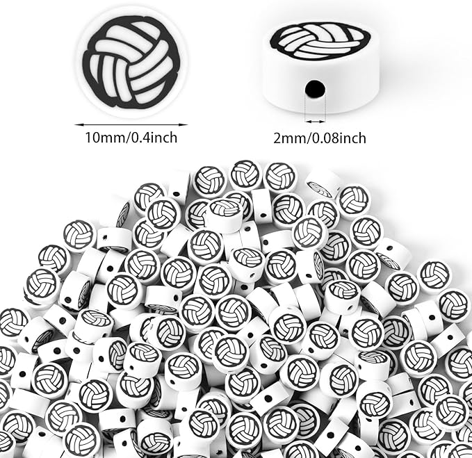 Augshy 300Pcs Volleyball Polymer Clay Beads 10mm Sport Clay Beads charms for Bracelets Necklaces Earrings and Crafts Supplies