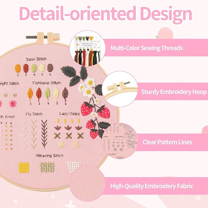 Jyphorixal Embroidery Kit for Beginners Adults Cross Stitch Starter Kit Needle Point Supplies 30 Basic Stitches in 4 Set, DIY Craft Lover Starter Hand Stitch