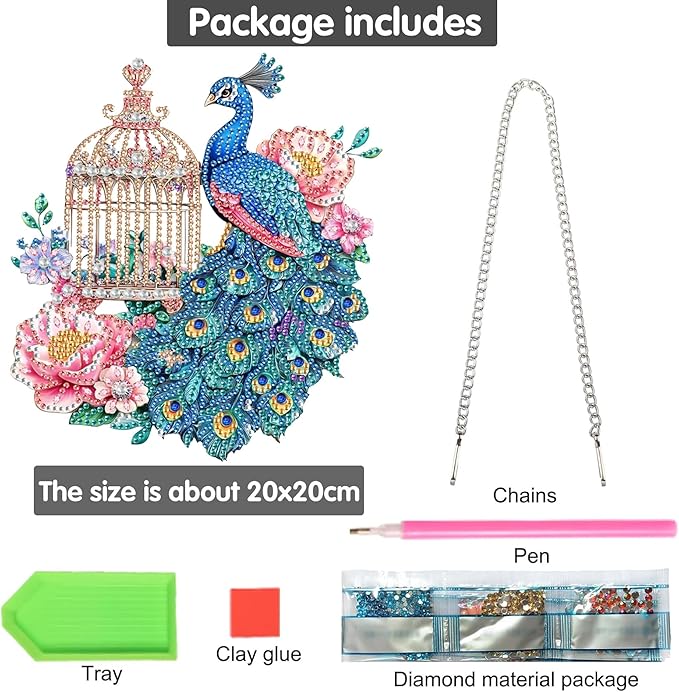 Bimkole Peacock Diamond Art Hanging Kit for Adult, DIY 5D Flowers Diamond Art Painting Window Pendant, Acrylic Crystal Art Hanging Ornament for Wall Home Garden Front Door Decor - 7.8x7.8 Inch