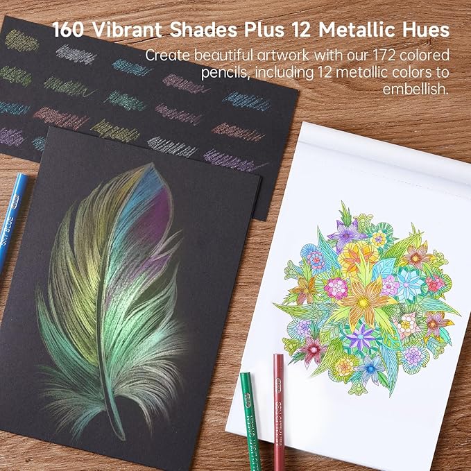 Shuttle Art 172 Colored Pencils for Adult Coloring Books, Soft Core Color Pencil Set for Artist Drawing Sketching Crafting