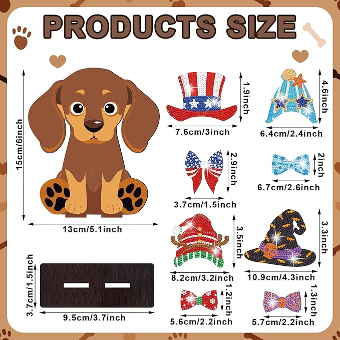 DoubleFill 42 Pcs Easter Diamond Kits St Patricks Day Interchangeable Wooden Table Decorations DIY Holiday Easter Party Seasonal Tiered Tray Art Decor Diamond Painting Magnets(Dog)