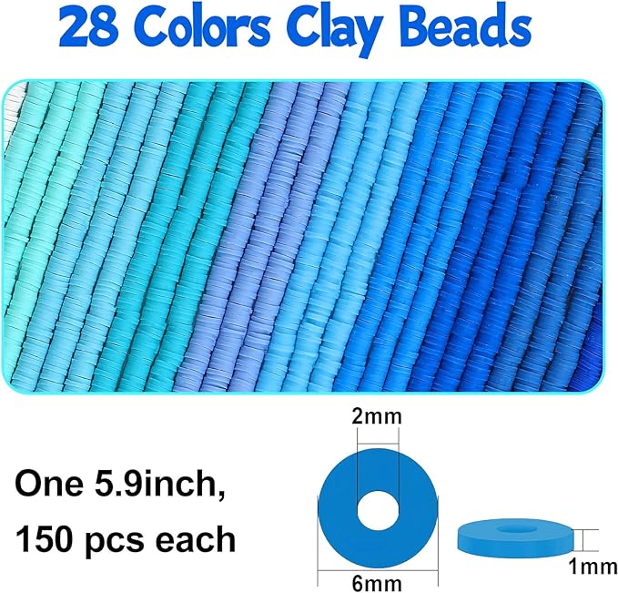 JMUQ 28 Strands Blue Clay Beads Bracelet Making Kit, Friendship Preppy Flat Polymer Clay Heishi Beads for Bracelets Jewelry Making Kit, DIY Arts and Crafts Gifts