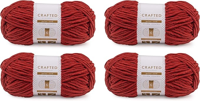 Crafted By Catherine Blanket Solid Yarn - 4 Pack (213 Yards Each Skein), Red, Gauge 6 Super Bulky