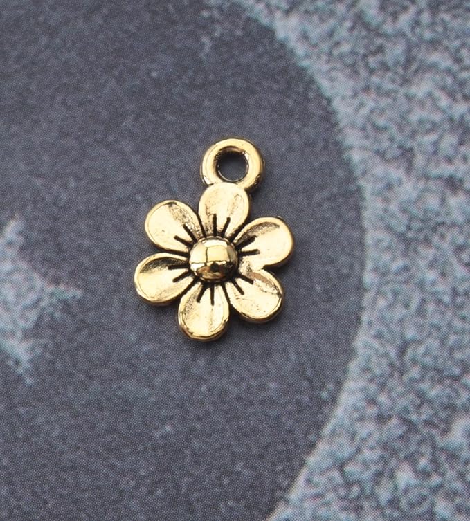Ruwado 50 Pcs Little Flowers Charms Metal Vintage Cute Vintage Small Flower Pendants for Jewelry Making Kit Bracelet Necklace DIY Making Crafting Project Accessories Supplies (Antique Gold)