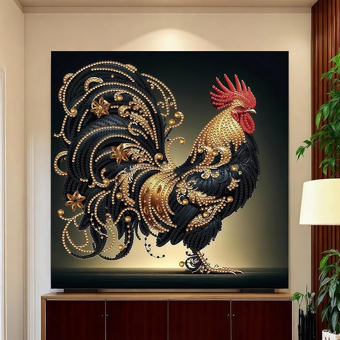 BYGFHLYW 5D Diamond Painting Kits for Adults, Rooster Diamond Art Kits for Adults Beginner, Special Shaped Crystal Art Diamond Dot Gem Painting for Home Wall Decor 13.7x13.7inch