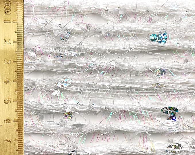 Artisanal Yarn Collection Multifiber Fancy Yarn with Iridescent Shimmering Threads & Laser Sequins for Knitting Crocheting Crafts DIY, Set of 3 Rolls (Iridescent White)