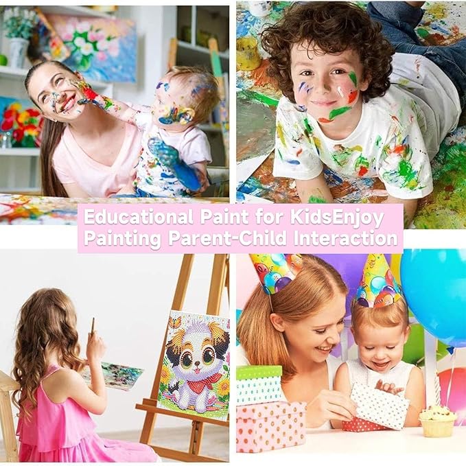 Dog Diamond Art Painting Kits for Kids with Frame, Animal Diamond Art for Kids Ages 4-8-12 with Frame, Easy Small Cute Gem Painting Kit for Gift Home Wall Decoration (7x7 inch)