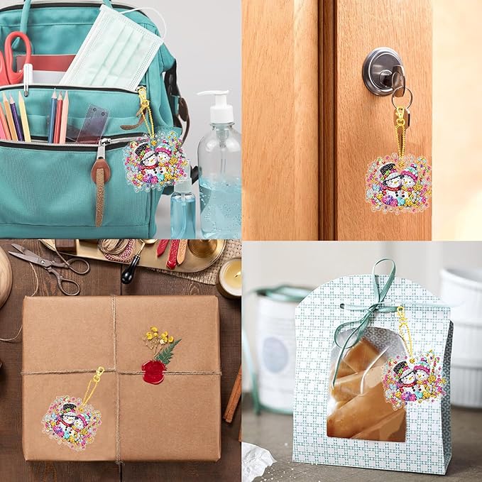 Masendp Adult Diamond Art Hanging Kit Double Reversible, Special Shape Rhinestones, DIY Acrylic 5D Diamond Art Painting Window Pendant Home Garden Wall Mounting Kit Hanging Ornament. (2 Snowmen)