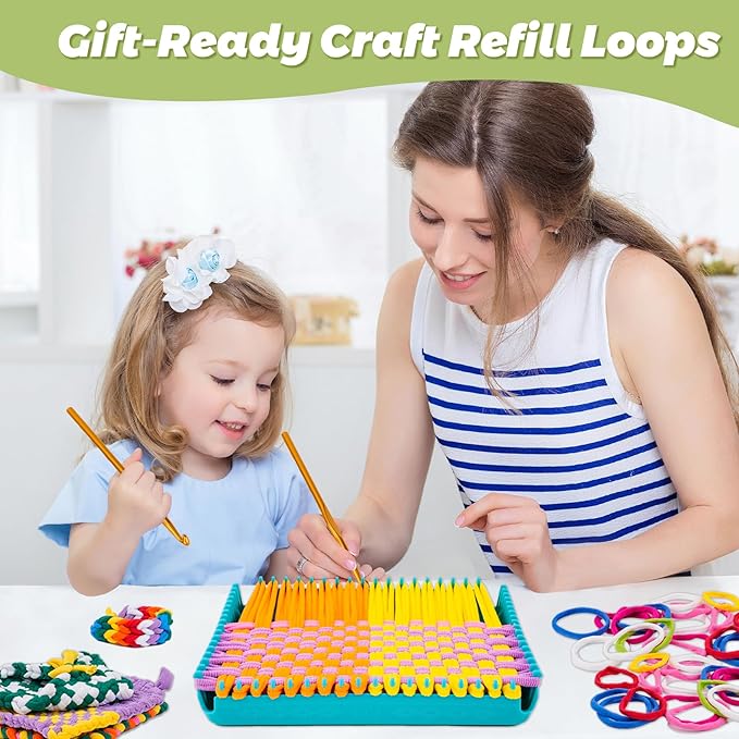 prebox 1000 pcs weaving loom loops refill, 10 colors for 7 inch potholder loom, craft supplies for kids and beginners, christmas & birthday gifts for girls 6 7 8-10 10-12 year old