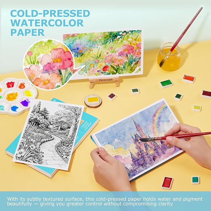 Pacocoast 5.5"x8.5" Small Watercolor Sketchbook, 30 Sheets of 140lb/300gsm Water Color Pads, Glue Bound Artist Drawing Paint Paper Book, Watercolor Notebook Journal, Teal